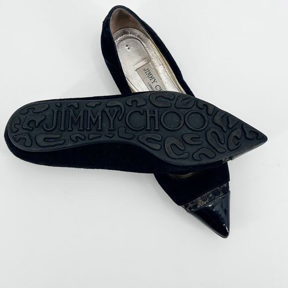 Jimmy Choo Ginny Ballet Flats Pointed Toe Patent Suede Lace Black Womens 36 (6) - Picture 10 of 12